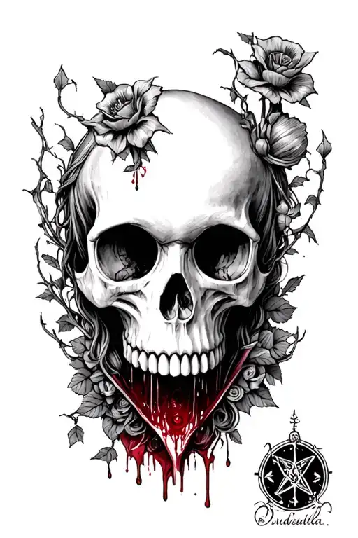 creepy bloody morbid skull alice in wonderland sleeve tattoo tattoo design idea