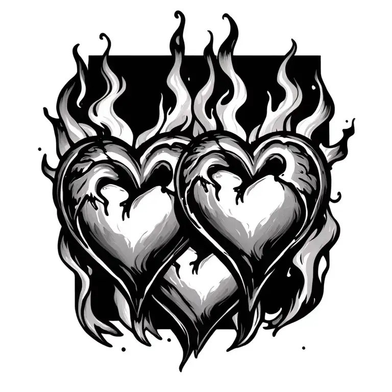 3 linked together burning hearts tattoo design idea