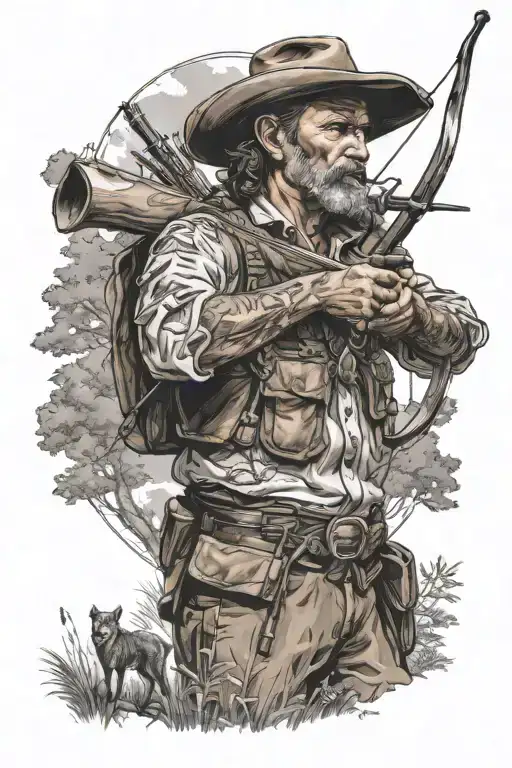 metis hunter aiming a bow hunting scene tattoo design idea