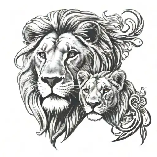 love mother daughter lion head tattoo design idea