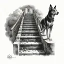 stairs going into heaven dog walking up on stairs tattoo design idea
