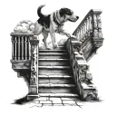 stairs going into heaven dog walking up on stairs tattoo design idea