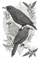 two birds, blackbird and periquito black and white tattoo tattoo design idea