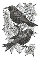 two birds, blackbird and periquito black and white tattoo tattoo design idea