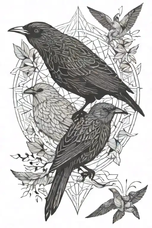 two birds, blackbird and periquito black and white tattoo tattoo design idea