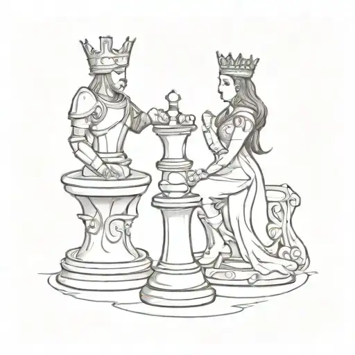 queen and knight chess piece merged together tattoo design idea