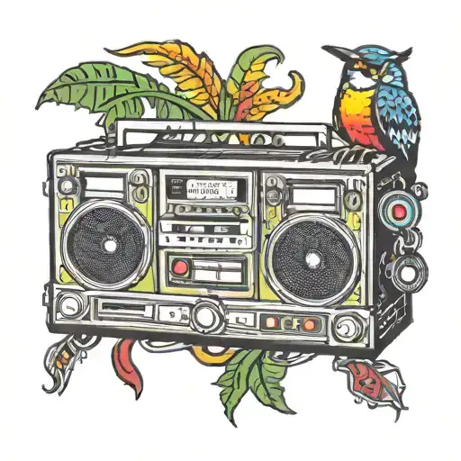 boombox reggae color scheme tattoo design idea