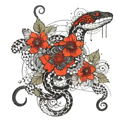snake with flowers and Mandalas  tattoo design idea