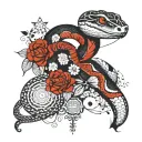 snake with flowers and Mandalas  tattoo design idea