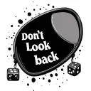 rear view mirror with words "don't look back" in it with dice hanging from mirror tattoo design idea