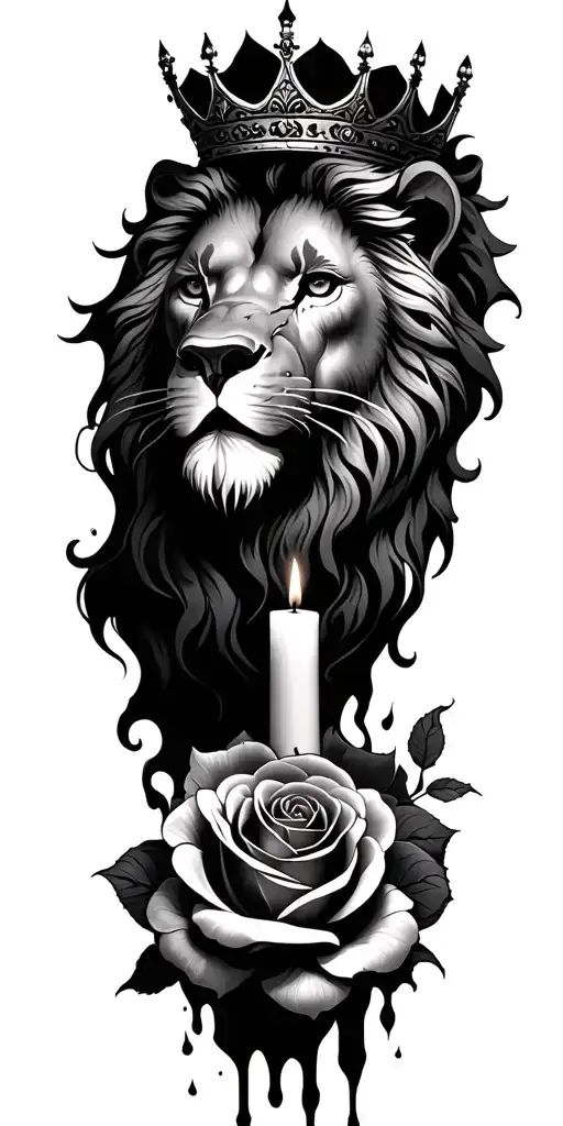 lions crowns melted candles roses dark gothic tattoo design idea