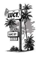 Florida based tattoo with street sign that says Lucy st tattoo design idea
