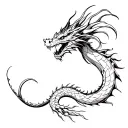 A dragon tattoo with thin lines, as few details and shadows as possible, and a smooth transition tattoo design idea