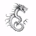 A dragon tattoo with thin lines, as few details and shadows as possible, and a smooth transition tattoo design idea
