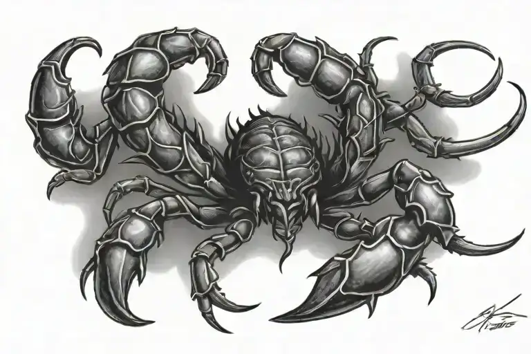 scorpion with signature and years in the middle  tattoo design idea