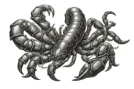 scorpion with signature and years in the middle  tattoo design idea