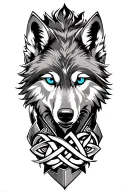 wolf with blue eyes on armor tattoo design featuring Celtic trinity knot  tattoo design idea