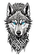 wolf with blue eyes on armor tattoo design featuring Celtic trinity knot  tattoo design idea