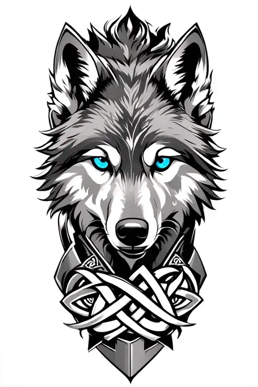wolf with blue eyes on armor tattoo design featuring Celtic trinity knot  tattoo design idea