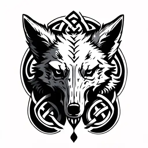 wolf skull with Celtic knot tattoo design idea