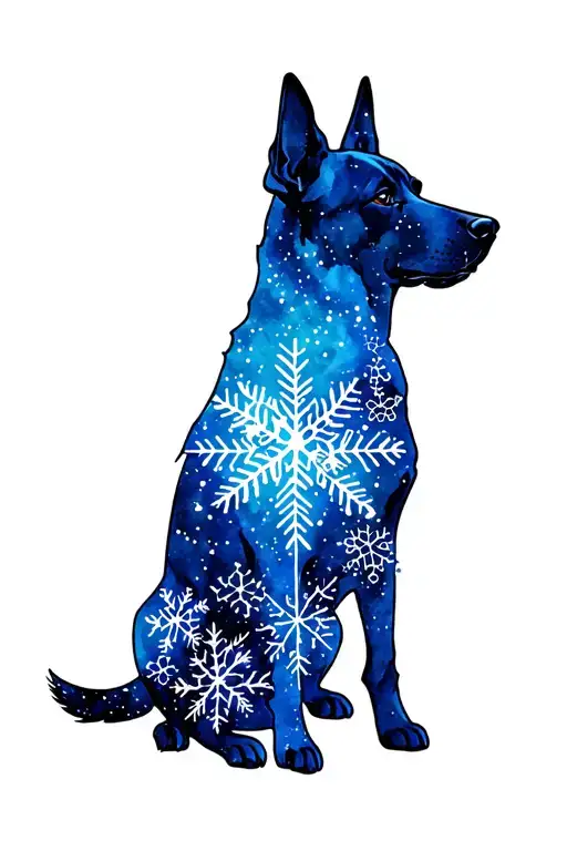 canis major constellation made of snowflakes inside a dog silhouette tattoo design idea