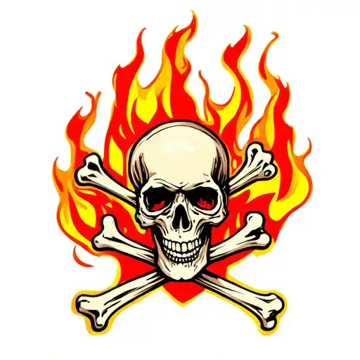 skull and crossbones with flames behind tattoo design idea