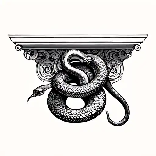 greek column and snake wrapped tattoo design idea