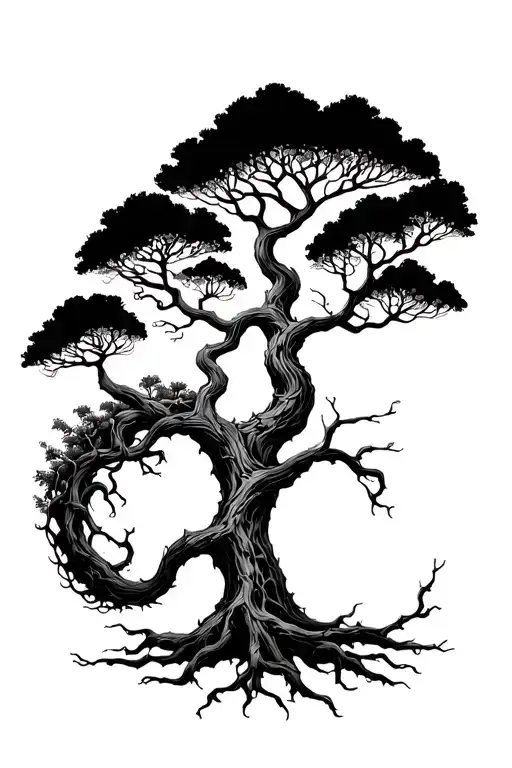 tree of life with big beautiful branches and interwoven roots  tattoo design idea