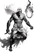 Prometheus stealing fire from the Gods, giving it to man, man evolving technologically, space and time travel, cyberpunk tattoo design idea