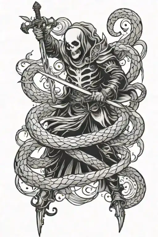 ghost with a sword and a snake tattoo design idea