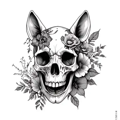 floral and animal skull tattoo design idea