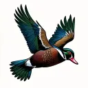 wood duck flying tattoo design idea