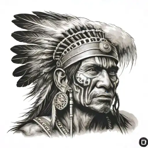 indian warrior with a rifle tattoo design idea
