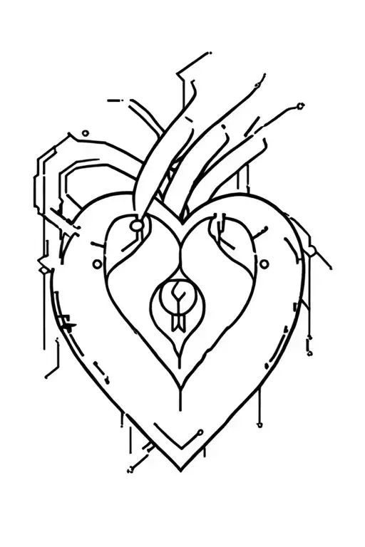 trafalgar law inspired heart tattoo featuring cyber sigilism, minimal lines using tall space tattoo design idea