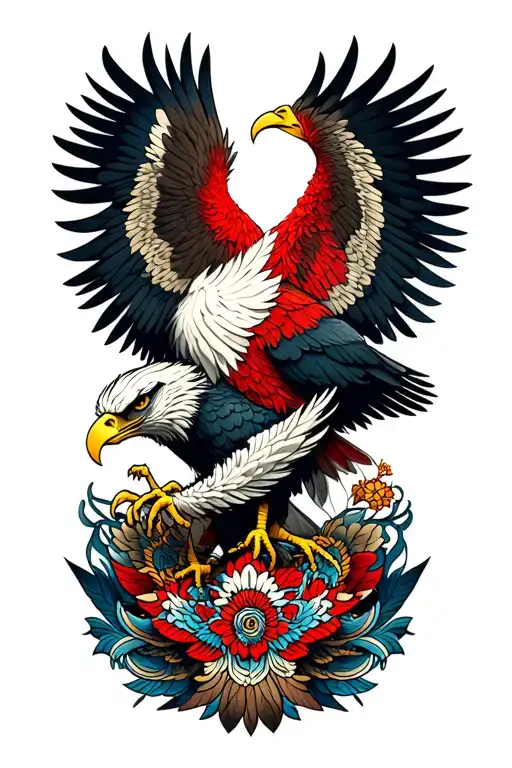 Garuda with an American eagle holding tattoo design idea