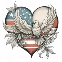 heart. The flag of Georgia is inside. top right is a peace dove with a palm branch tattoo design idea