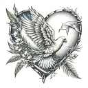 heart. The flag of Georgia is inside. top right is a peace dove with a palm branch tattoo design idea
