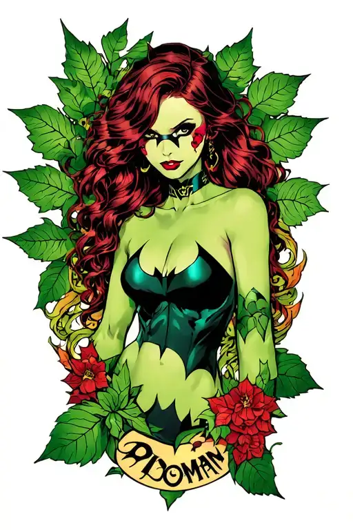 poison ivy from Batman with Pisces symbol  tattoo design idea