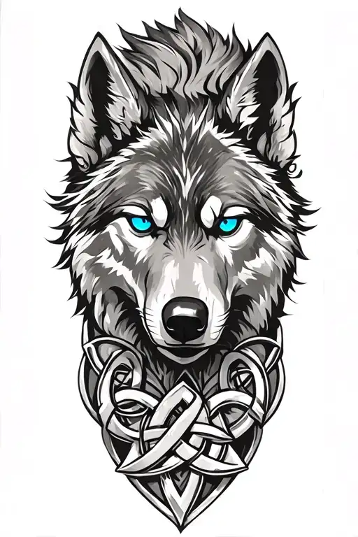 wolf with blue eyes on armor tattoo design featuring Celtic trinity knot  tattoo design idea