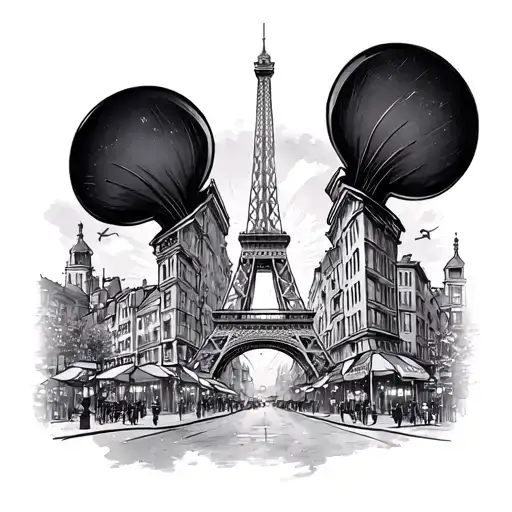 mouse ears with eifel tower and Disney Main Street  tattoo design idea