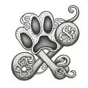 dogs paw print along with a heart symbol and infinity symbol, along with letters J and M tattoo design idea