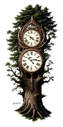 clock face incorporated on tree tattoo design idea