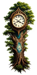 clock face incorporated on tree tattoo design idea