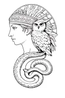 goddess athena with owl and snake tattoo design idea