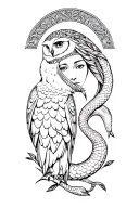 goddess athena with owl and snake tattoo design idea