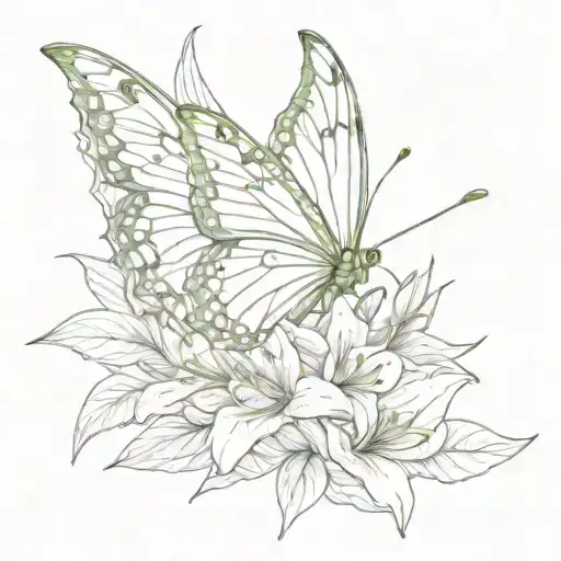 butterfly marijuana leaf tiger lily tattoo design idea