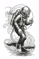 old fashioned deep sea diver no color  tattoo design idea
