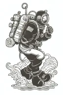 old fashioned deep sea diver no color  tattoo design idea