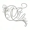 delicate cursive m with vining floral tattoo design idea