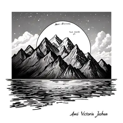 Forearm tattoomountains with water at the bottom  tattoo names on each mountain Ami, Victoria, Nate, Ruth Joshua tattoo design idea